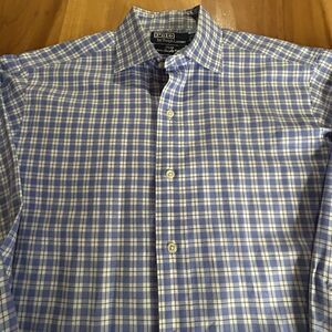 VTG Polo Ralph Lauren Philip Men’s Button Up Shirt 15/33 Long Sleeve Blue Plaid